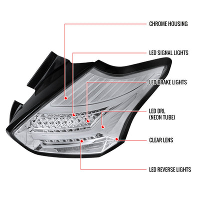 Spec-D 15-19 Ford Focus Hatchback LED Tail Lights Chrome/Clear