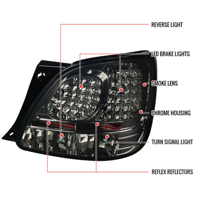 Spec-D 98-05 Lexus GS300/400/430 Tail Lights LED Chrome/Smoked