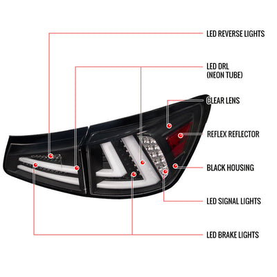 Spec-D 06-13 Lexus IS250 IS350 Tail Lights LED Matte Black/Clear