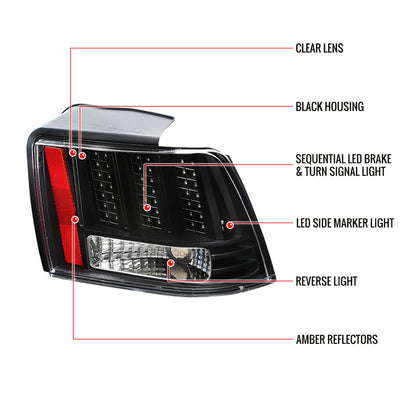 Spec-D 99-04 Ford Mustang LED Tail Lights Black