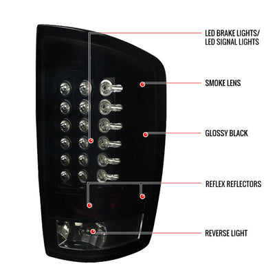Spec-D 02-06 Dodge Ram LED Black Tail Lights Smoked Lens