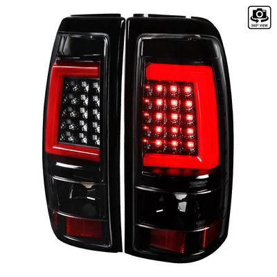 Spec-D 99-02 Chevrolet Silverado Red LED Bar Tail Lights Black Clear