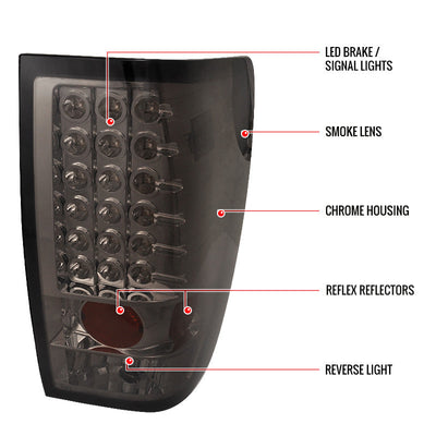 Spec-D 04-15 Nissan Titan LED Tail Lights Chrome/Red Smoked