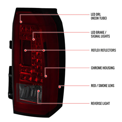 Spec-D 15-20 GMC Yukon Tail Lights LED Chrome/Red Smoked