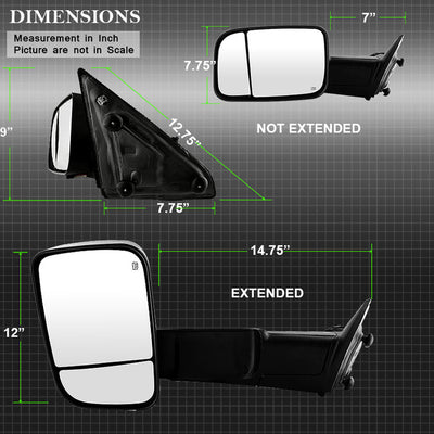 SPYDER Xtune Dodge Ram 1500 09-12 Extendable Heated Adjust Mirror Black HoUSing Left MIR-DRAM09S-PWH-L 9935596