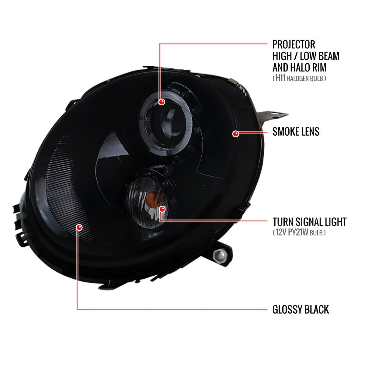 Spec-D 07-15 Mini Cooper Projector Headlights Black/Smoked