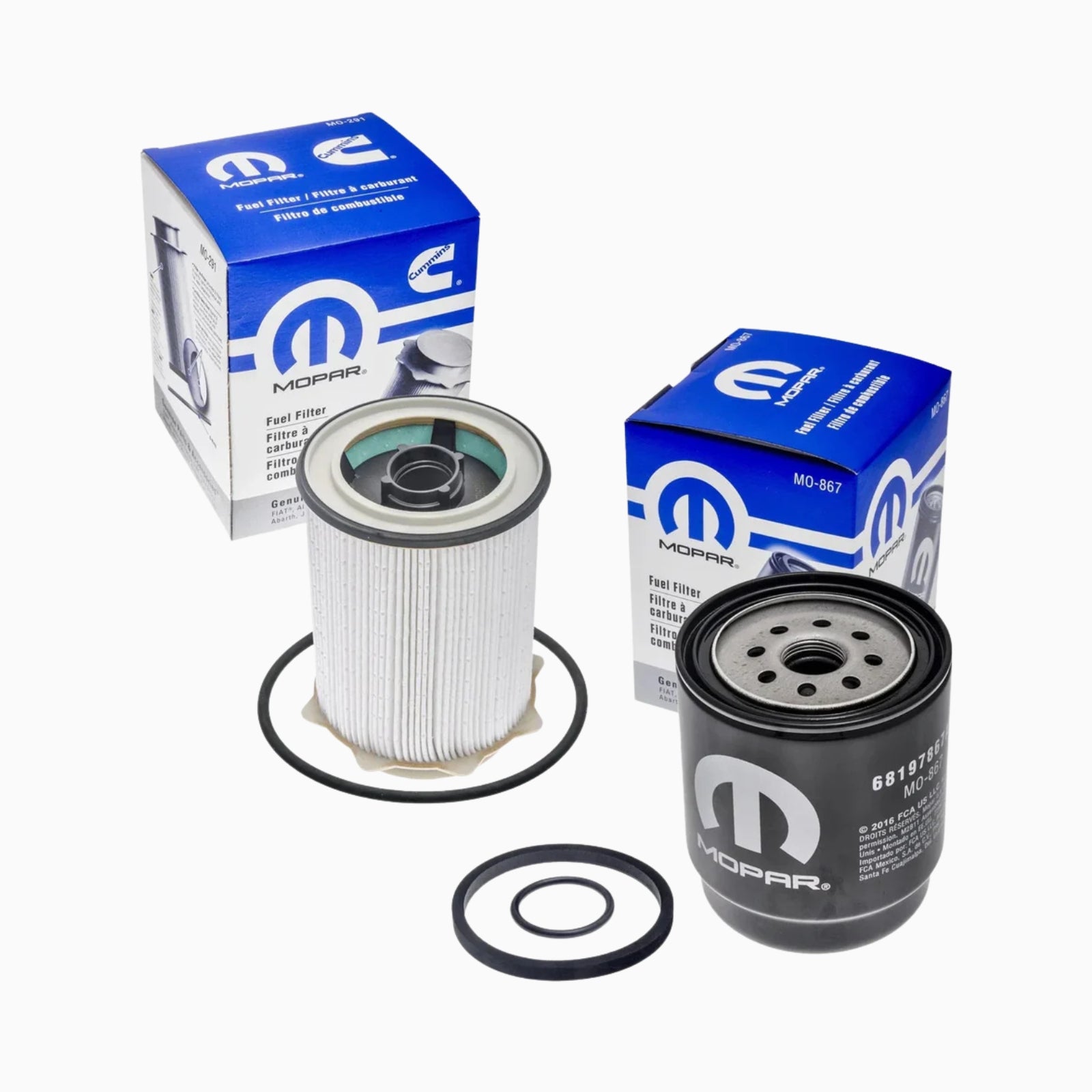 Mopar Oil Filter Set 68197867AB, 68157291AA (MO-867, MO-291) 6.7L Cummins for 2013-2018 Dodge Ram 2500-5500 OEM quality