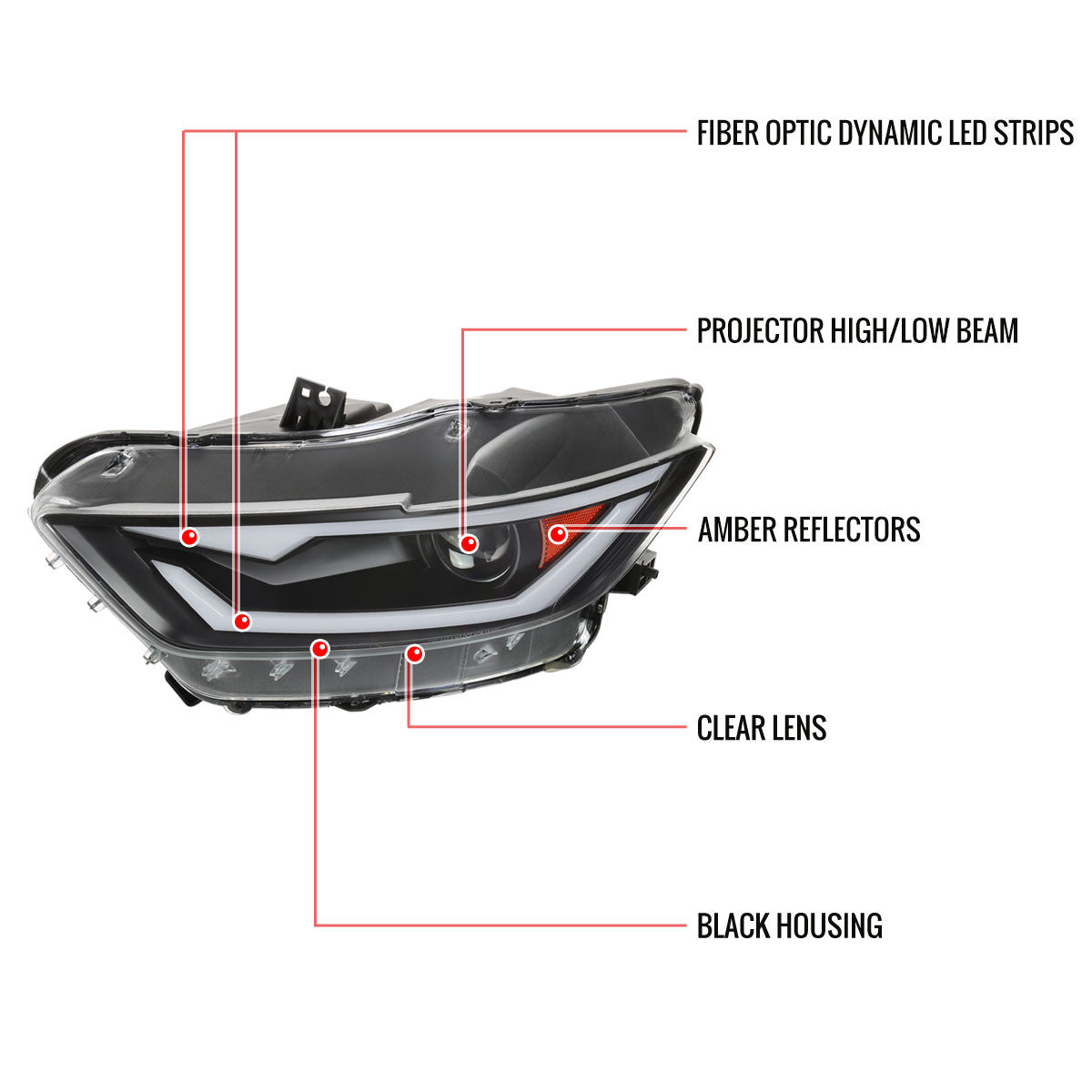 Spec-D 18-20 Mustang Shelby Projector Headlights Black OEM HID