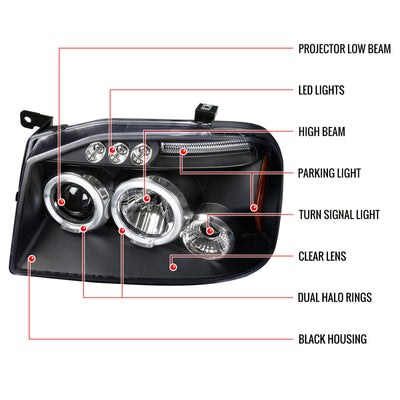 Spec-D 01-04 Nissan Frontier Halo Projector Headlights Black