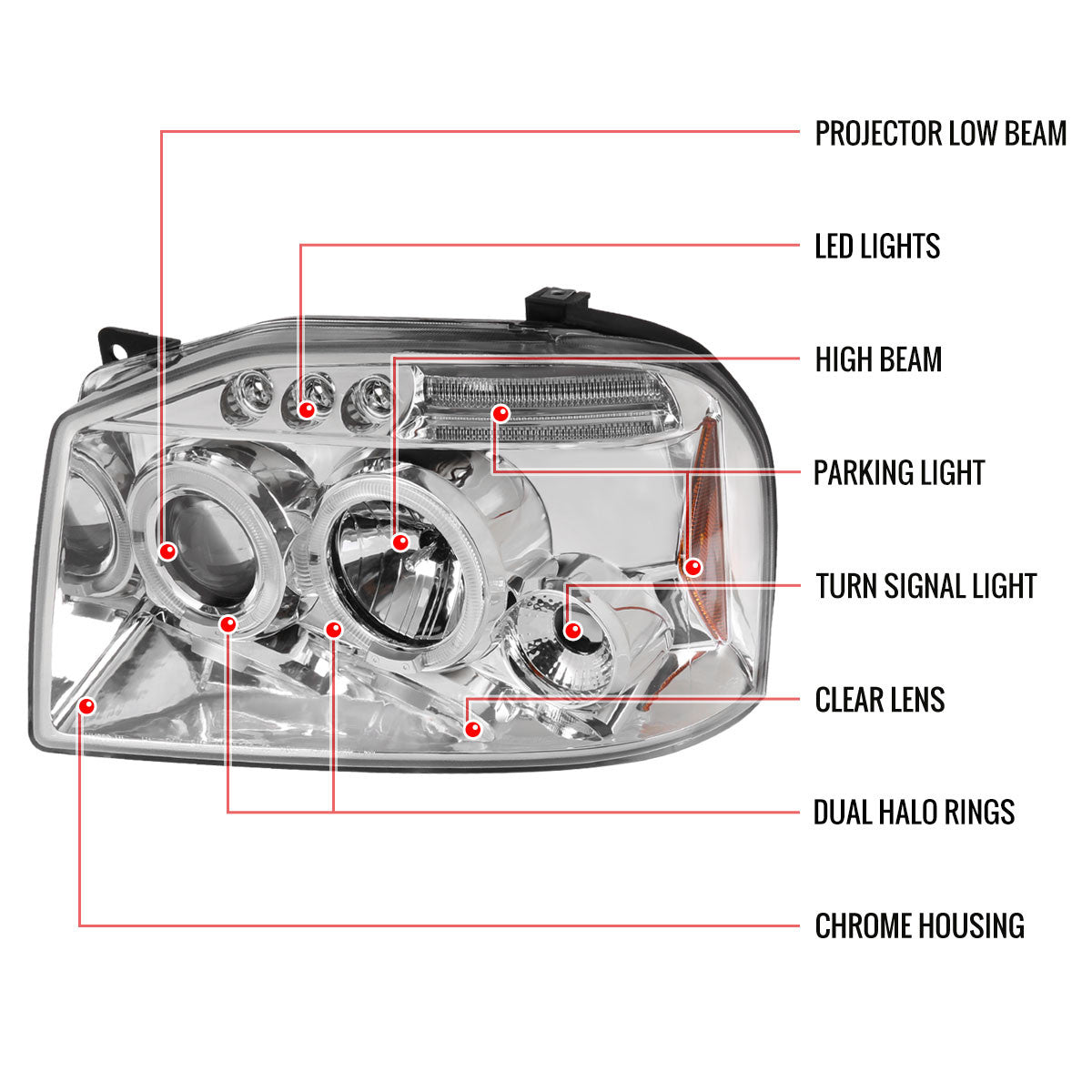 Spec-D 01-04 Nissan Frontier LED Projector Headlights Chrome