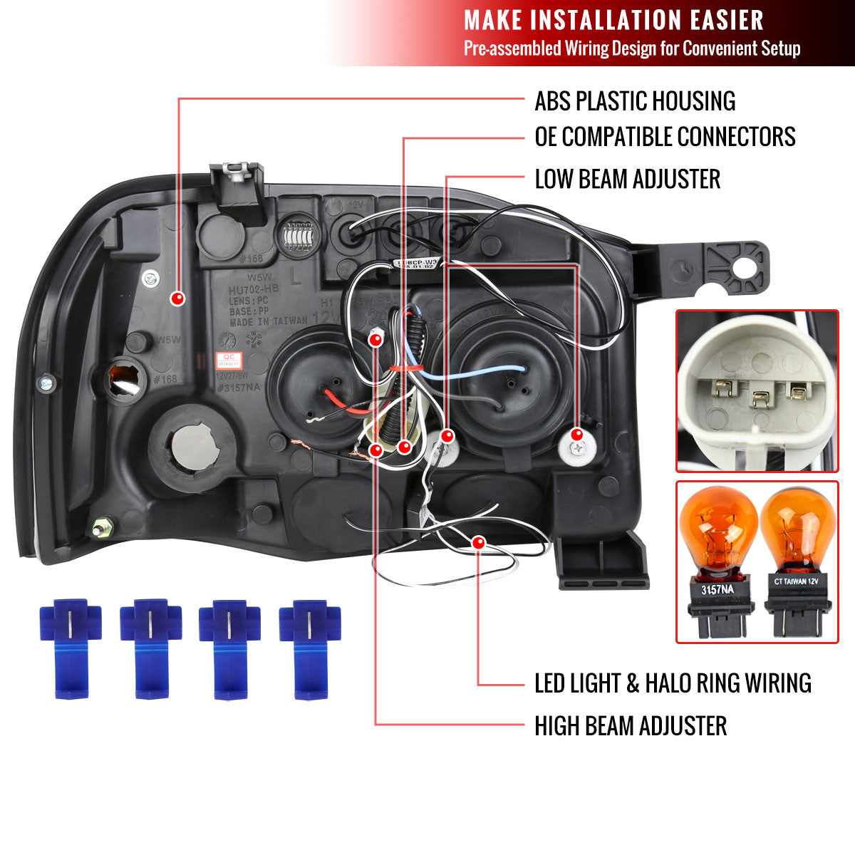 Spec-D 01-04 Nissan Frontier Halo Projector Headlights Black