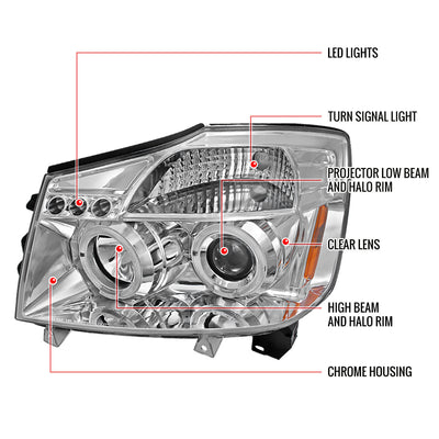 Spec-D 04-15 Nissan Titan Halo Projector Headlights Chrome
