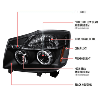 Spec-D 04-15 Nissan Titan Halo Projector Headlights Black