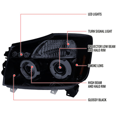 Spec-D 04-15 Nissan Titan Halo Projector Headlights Black/Smoked