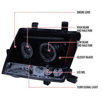 Spec-D 05-12 Nissan Xterra Halo Projector Headlights Bk Smoked