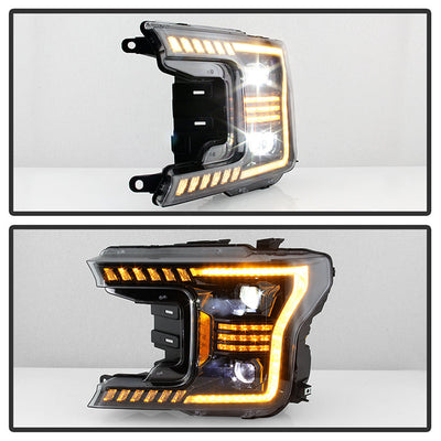 xTune Ford F150 18-20 Amber DRL Full LED Two Projector Headlights - Black PRO-CH-FF15018S-FLED-AM-BK 9949579