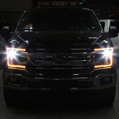 xTune Ford F150 18-20 Amber DRL Full LED Two Projector Headlights - Black PRO-CH-FF15018S-FLED-AM-BK 9949579