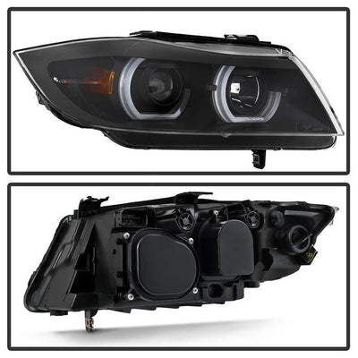 SPYDER xTune 06-08 BMW 3-Series E90 4dr Projector Headlights - Halogen - DRL - Black (PRO-JH-BE9006-FL-BK) 9041716