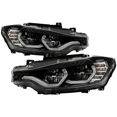 SPYDER xTune BMW F30 LED DRL Projector Headlights - Black (PRO-JH-BMWF3012-LED-BK) 9950421