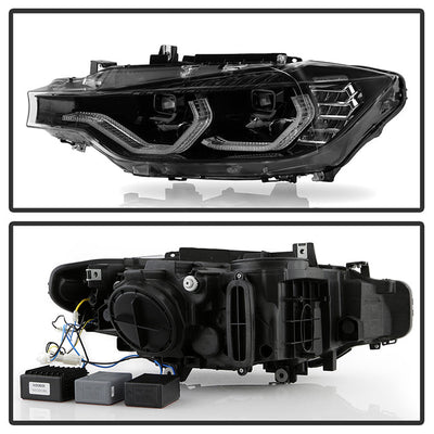SPYDER xTune BMW F30 LED DRL Projector Headlights - Black (PRO-JH-BMWF3012-LED-BK) 9950421