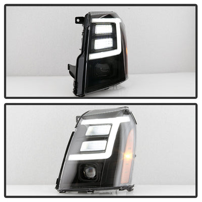 xTune 07-14 Cadillac Escalade DRL LED Light Bar Proj. Headlights - Black Smoked PRO-JH-CAES07-LB-BSM 9049071
