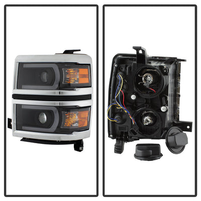 SPYDER Xtune Chevy Silverado 1500 14-15 Projector Headlights Light Bar Drl Black PRO-JH-CS14-LBDRL-BK 9034961