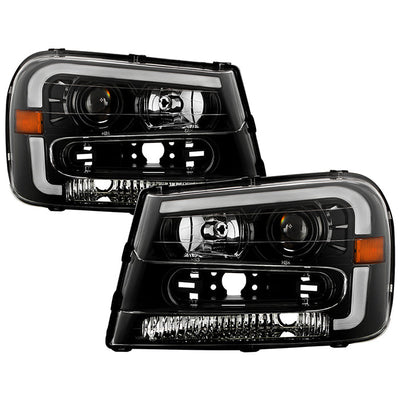 SPYDER xTune 02-09 Chevrolet Trailblazer Projector Headlights Light Bar DRL - Black (PRO-JH-CTB02-LBDRL-BK) 9050749