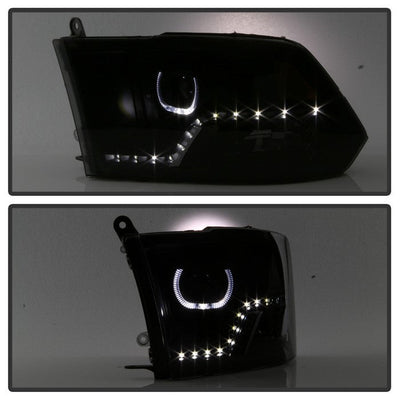 SPYDER xTune Dodge Ram 2009-2014 Halo LED Projector Headlights - Black Smoke PRO-JH-DR09-CFB-BSM 9036736
