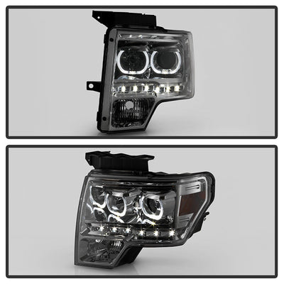 SPYDER Xtune Ford F150 09-14 Projector Headlights Halogen Model Only LED Halo Smoked PRO-JH-FF15009-CFB-SM 9032257