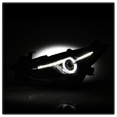 SPYDER xTune 14-17 Mazda 3 Sedan Halogen Model Only LED Light Bar Proj Headlights - Blk - PRO-JH-M314-LB-BK 9047206