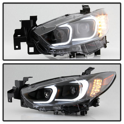SPYDER xTune 14-17 Mazda 6 Sedan Halogen Model Only LED Light Bar Proj Headlights - Blk - PRO-JH-M614-LB-BK 9047213