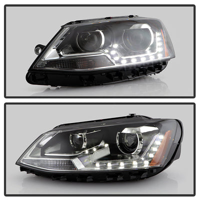 SPYDER xTune Volkswagen Jetta 11-14 Halogen Model Only DRL Projector Headlights - Black PRO-JH-VJ11-DRL-BK 9036675