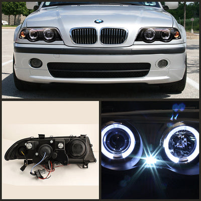 Spyder BMW E46 3-Series 99-01 4DR Projector 1PC LED Halo Amber Reflctr Blk PRO-YD-BMWE46-4D-HL-AM-BK 5008947