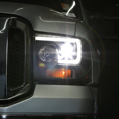 Spyder Ford F250/350/450 05-07 Projector Headlights - Light Bar DRL LED - Black PRO-YD-FS05V2-LB-BK 5084507