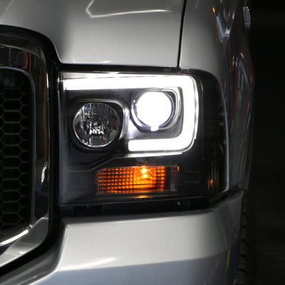 Spyder Ford F250/350/450 05-07 Projector Headlights - Light Bar DRL LED - Black PRO-YD-FS05V2-LB-BK 5084507