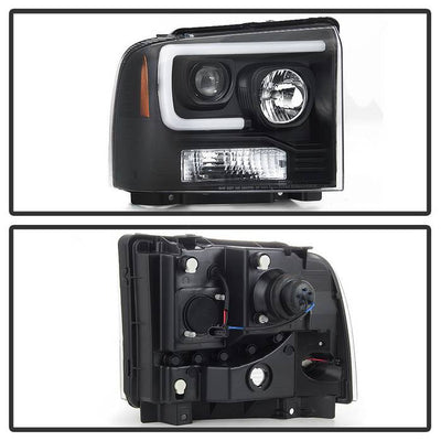 Spyder Ford F250/350/450 05-07 Projector Headlights - Light Bar DRL LED - Black PRO-YD-FS05V2-LB-BK 5084507