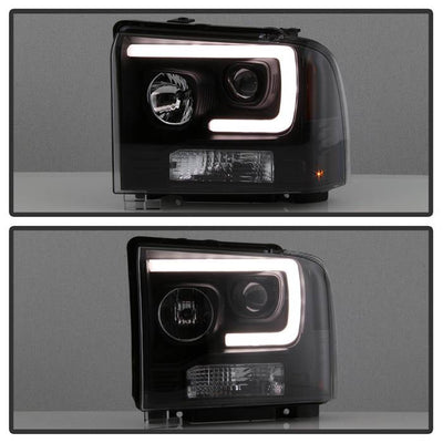 Spyder Ford F250/350/450 05-07 Projector Headlights - Light Bar DRL LED - Black PRO-YD-FS05V2-LB-BK 5084507
