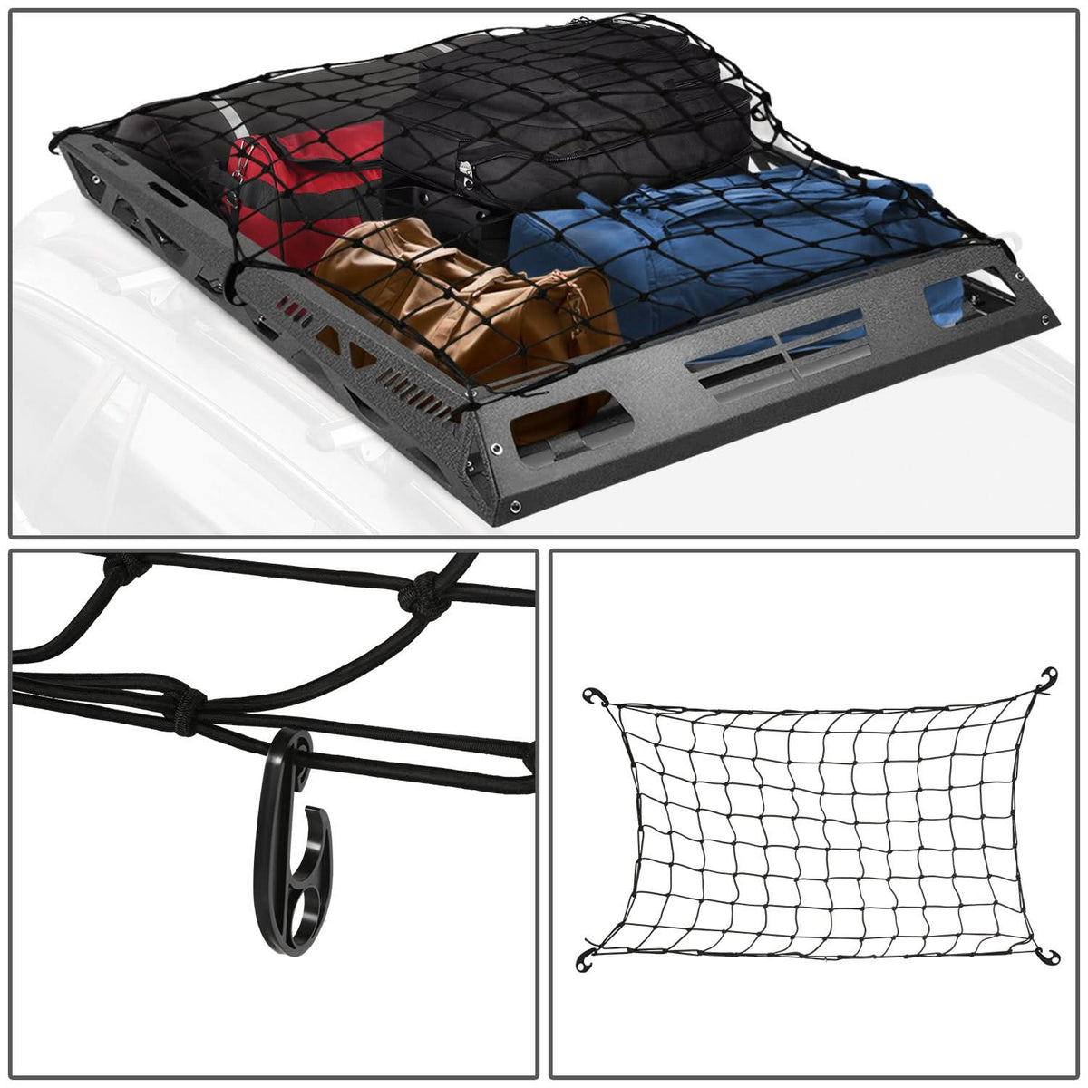 Universal 55x41 Roof Cargo Basket - Black Steel Construction