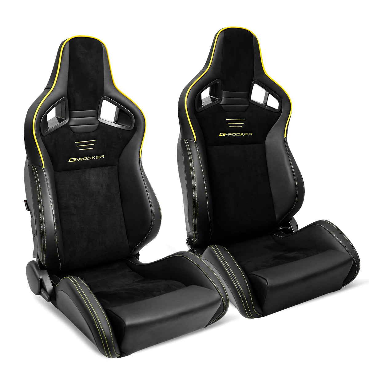 Universal 2x Reclinable Racing Seats Dual Slider Suede PU Carbon Leath