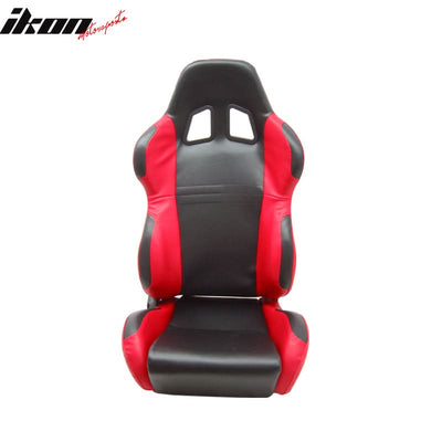 Universal Black Red PVC Leather Racing Bucket Seats Reclinable Slider