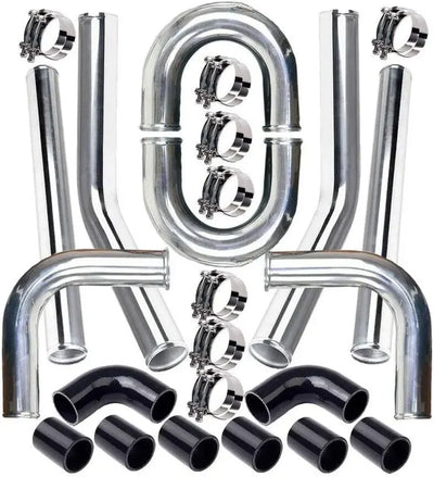 Universal 2.5" Aluminium Turbo Intercooler Piping Kit with Silicone Couplers, U-Pipe & Stainless Steel T-Bolt Clamps