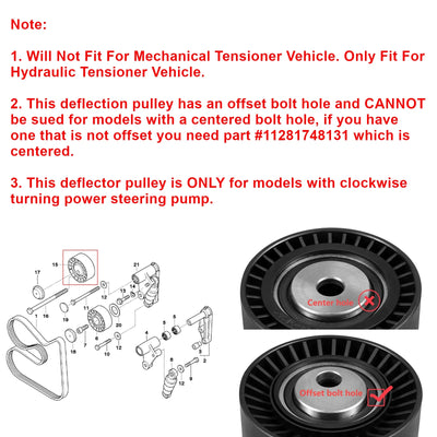 BMW 3 Series E36 E46 / 5 Series E39 / X5 E53 / Z3 Z4 Drive Belt Tensioner Idler Pulley 11287841228 1992 - 2006