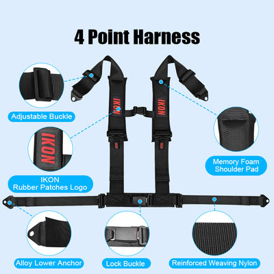 Universal 3" Wide 4 Point Buckle Racing Seat Belt Harness Nylon Black