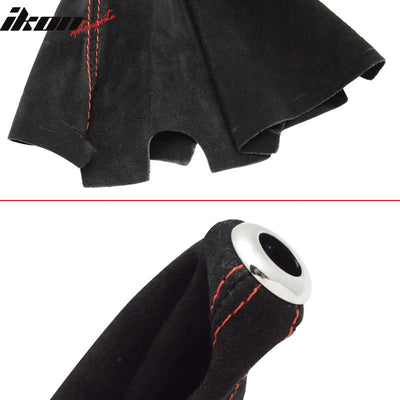 Universal JDM BlackÂ Red Stitch Suede Shift Cover Manual Leather