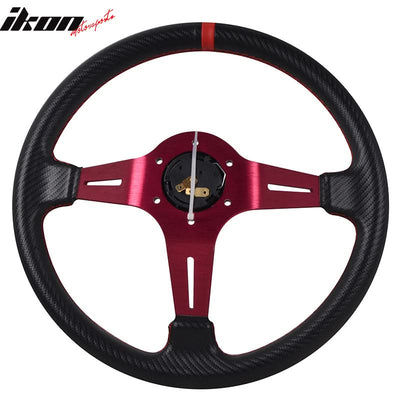 Universal 350MMÂ 6 Hole Deep Dish Steering Wheel Red Spoke Horn PVC