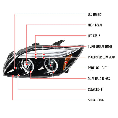 Spec-D 05-10 Scion Tc Dual Halo Projector Headlights Black