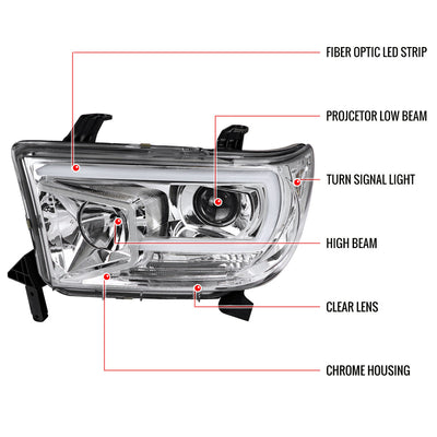 Spec-D 07-13 Tundra 08-17 Sequoia Projector Headlights LED Bar Chrome