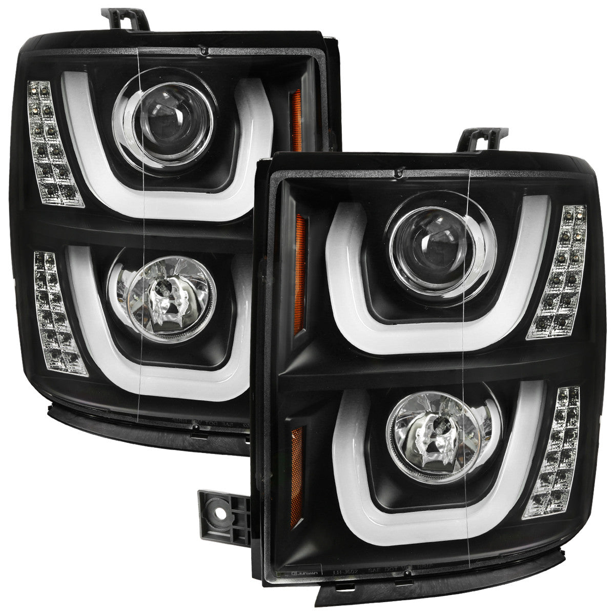 Spec-D 14-15 Silverado U-Bar LED Projector Headlights Black