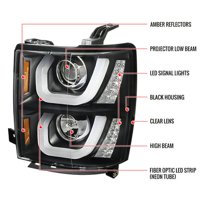 Spec-D 14-15 Silverado U-Bar LED Projector Headlights Black
