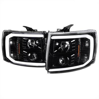 Spec-D 07-13 Silverado 2500HD/3500HD C-Bar Headlights Jet Black/Clear